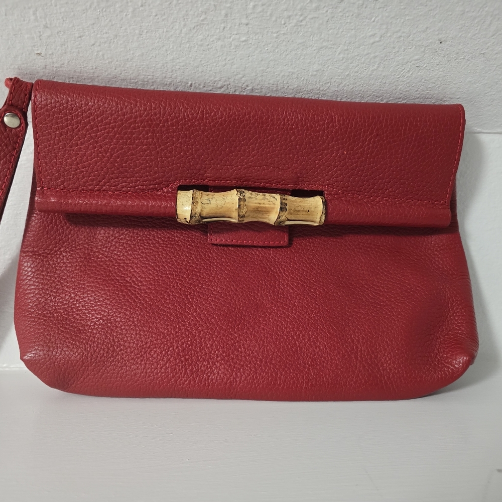 Cecconi Piero Red Leather Clutch with Bamboo Accent
